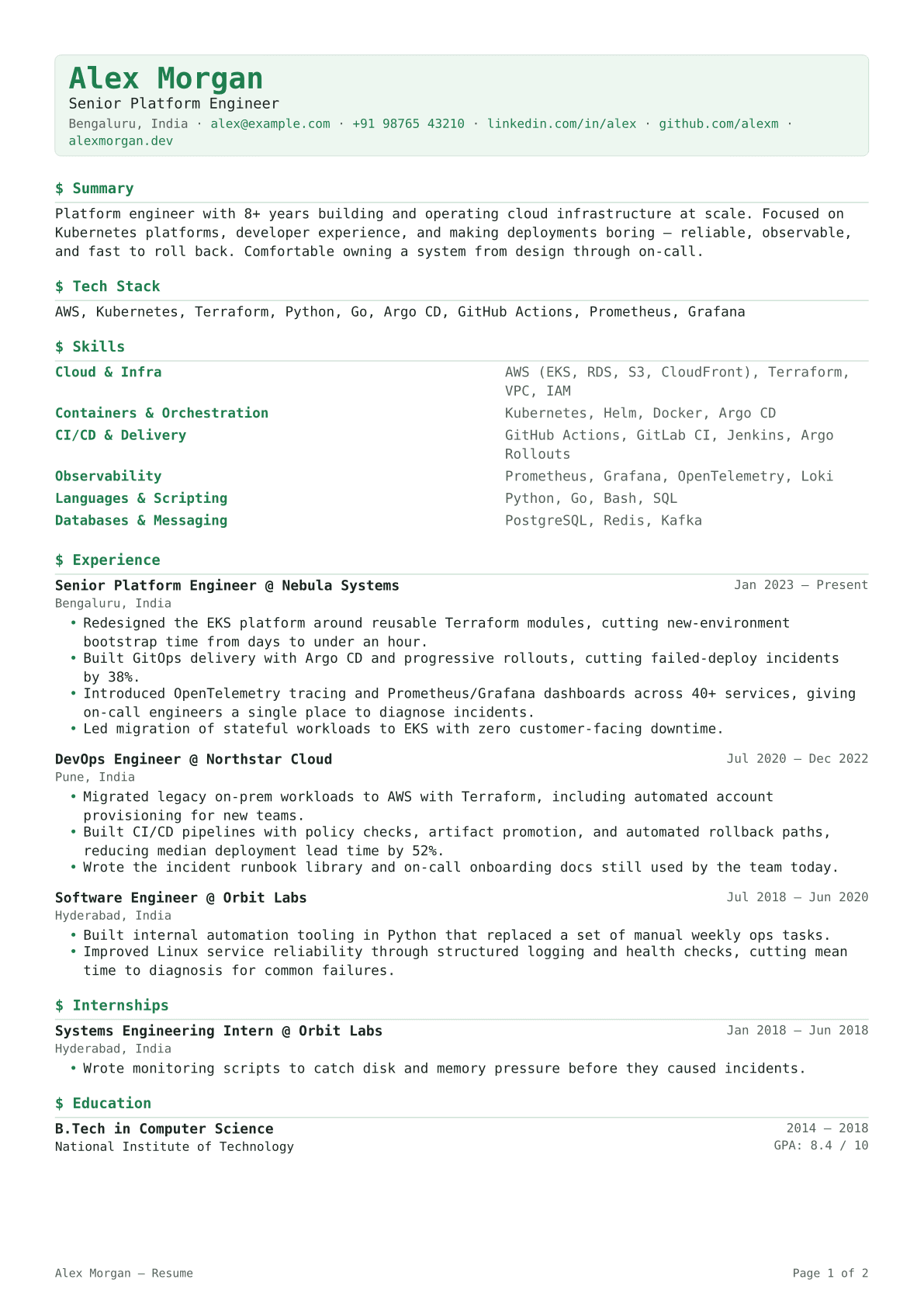 Terminal template preview